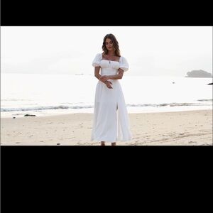 Summer Puff Sleeve Split Maxi Dress Flowy A Line